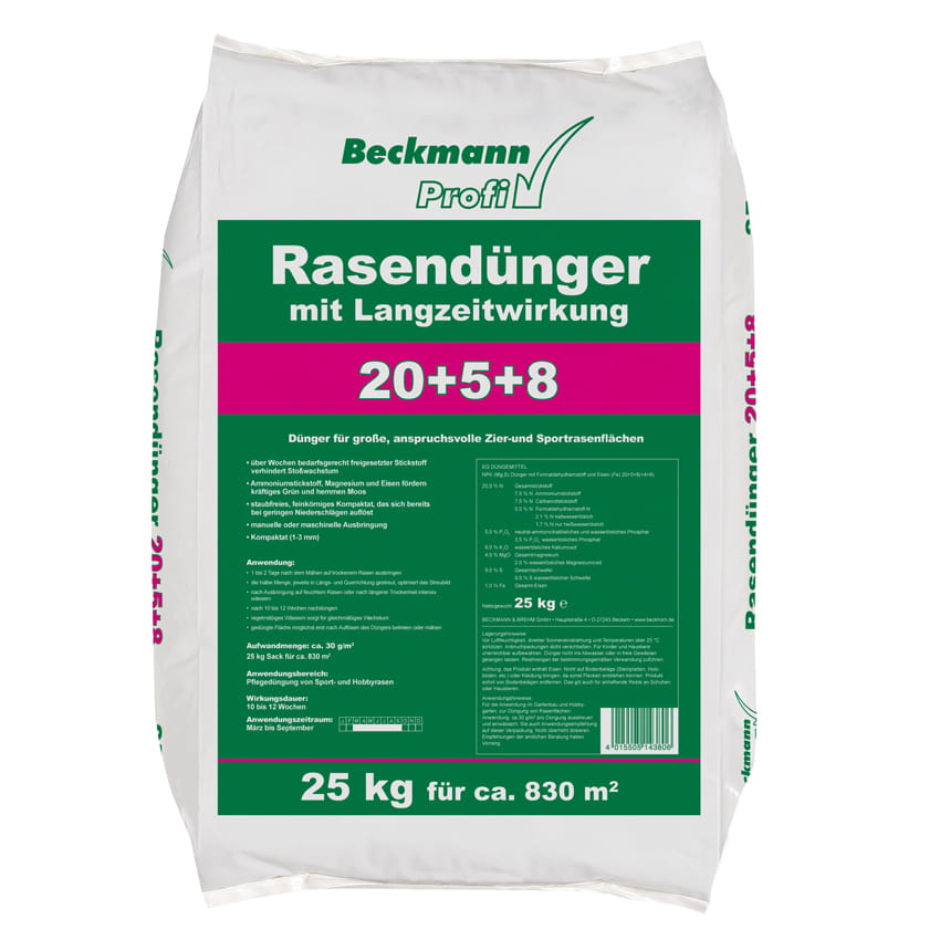 Beckmann Rasendünger mit Langzeitwirkung mit Eisen 25kg Beckmann Rasendünger mit Langzeitwirkung mit Eisen 25kg