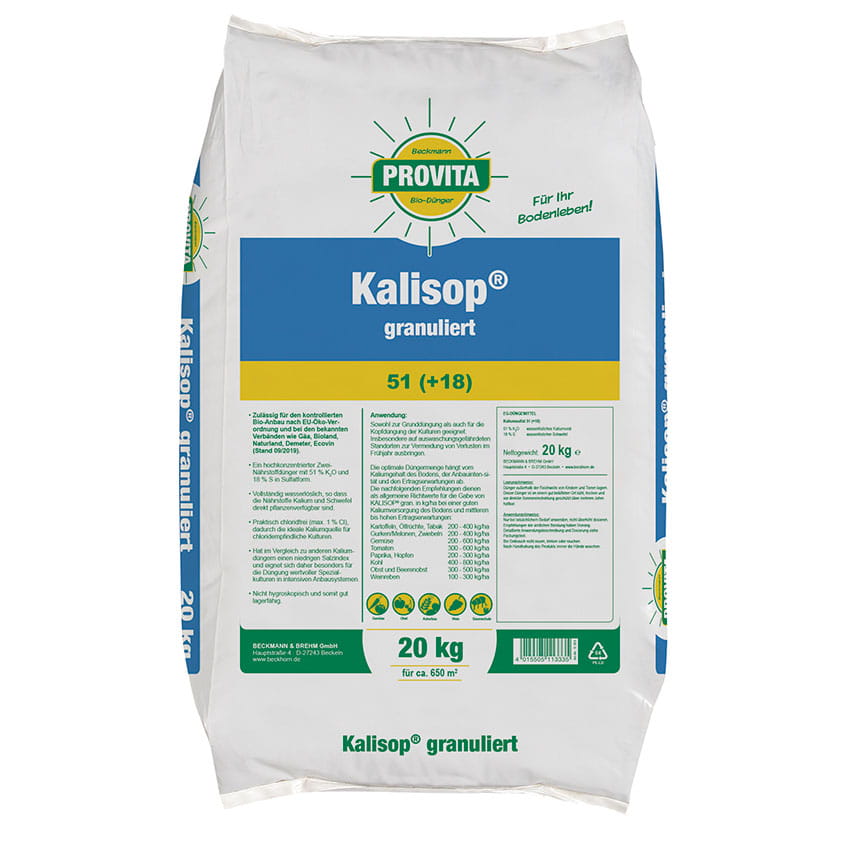 Kalisulfat (Kalisop) granuliert Sack 20kg (Im Bio-Landbau zugelassen) Kalisulfat (Kalisop) granuliert Sack 20kg (Im Bio-Landbau zugelassen)